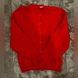 Crimson Red 100% Wool Cardigan Sweater